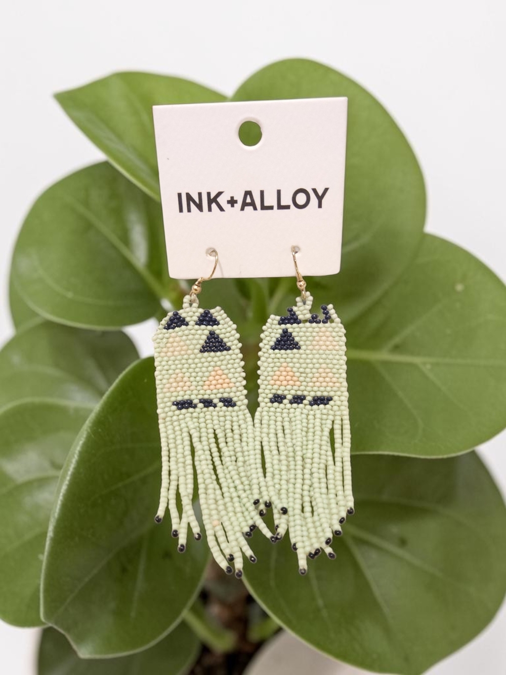 INK+ALLOY Pale Green Beaded Fringe Earrings